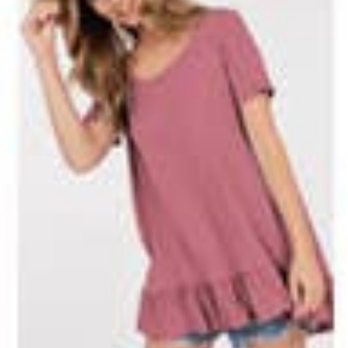 SHORT SLEEVE RUFFLE HEM TUNIC TOP