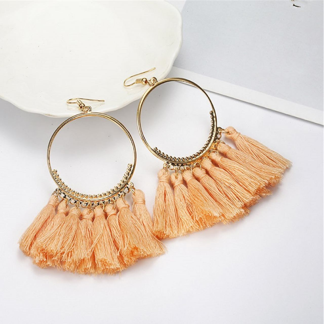 BOHO WREATH TASSEL HOK EARRINGS