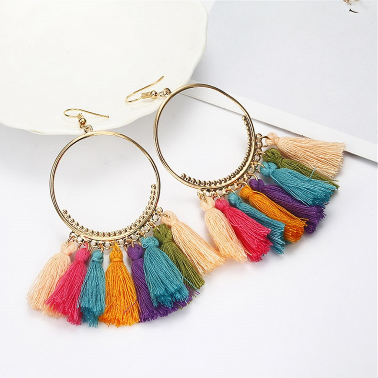 BOHO WREATH TASSEL HOK EARRINGS