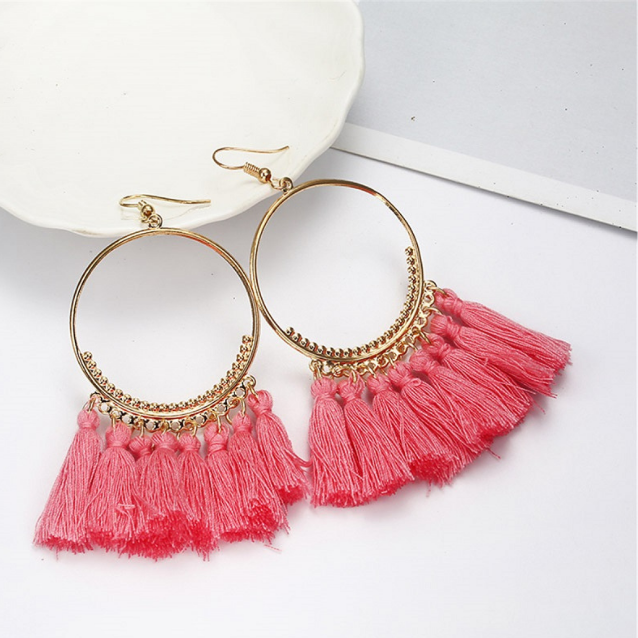 BOHO WREATH TASSEL HOK EARRINGS