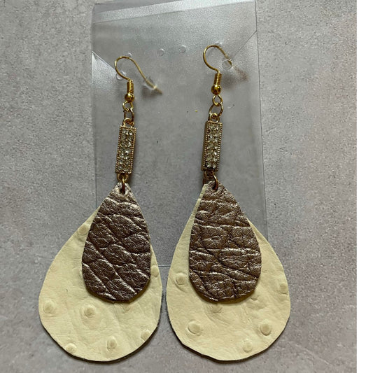 CZ CHARM 2 LAYER LEATHER EARRINGS
