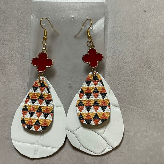 RED CHARM 2LAYER LEATHER EARRINGS