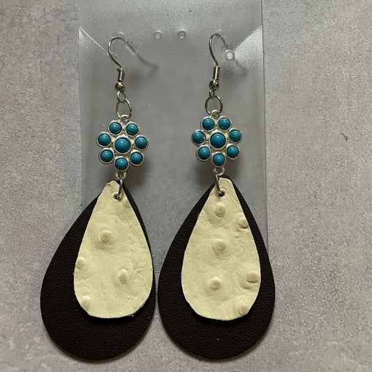 BLUE CHARM 2 LAYER LEATHER EARRINGS