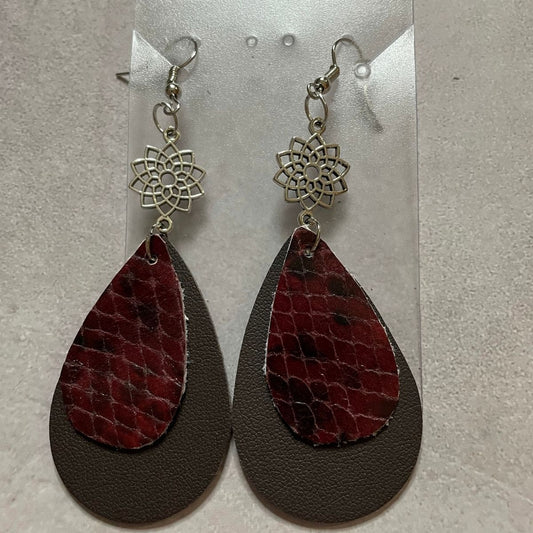 SILVER CHARM 2 LAYER LEATHER EARRINGS