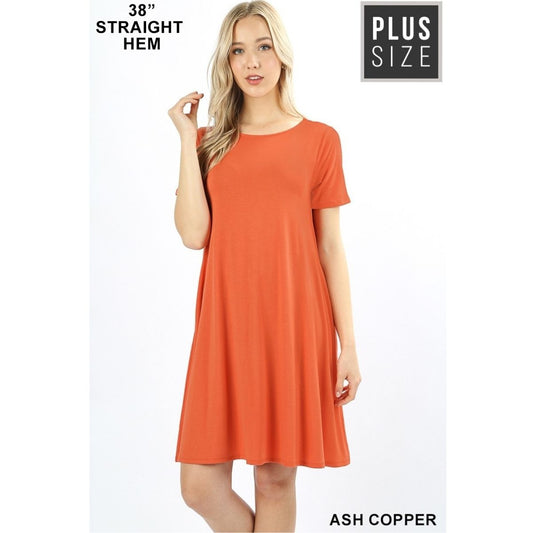IT'S ALL YOU SHORT SLEEVE FLARED DRESS WITH SIDE POCKETS
