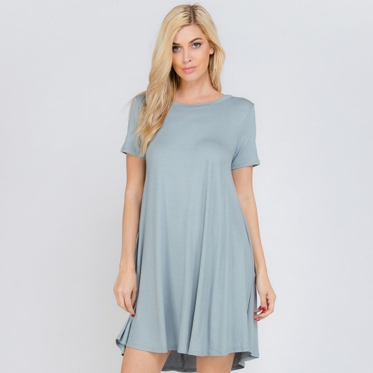SHORT SLEEVE POCKET MIDI SWING DRESS