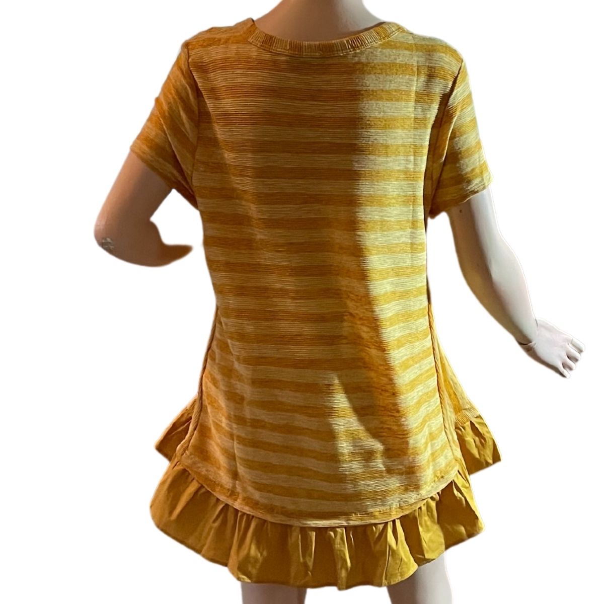 STRIPED V-NECK TUNIC TOP WITH RUFFLE