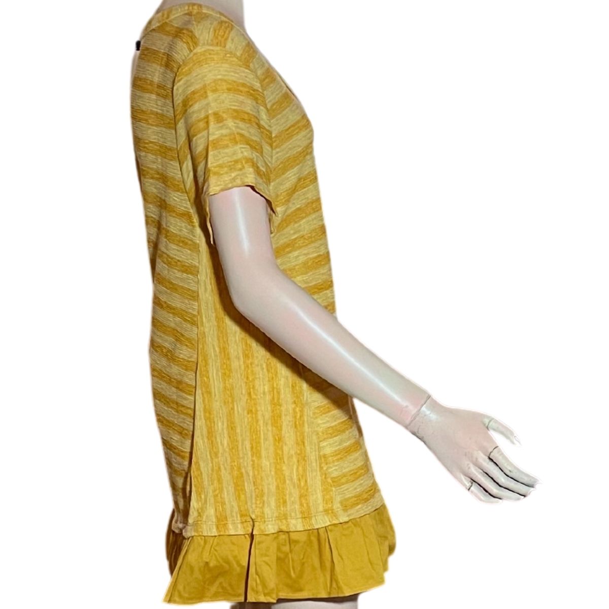 STRIPED V-NECK TUNIC TOP WITH RUFFLE