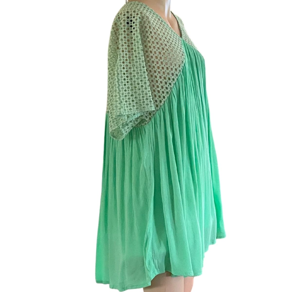 V-NECK CROCHET DETAILED LONG TUNIC / MINI DRESS