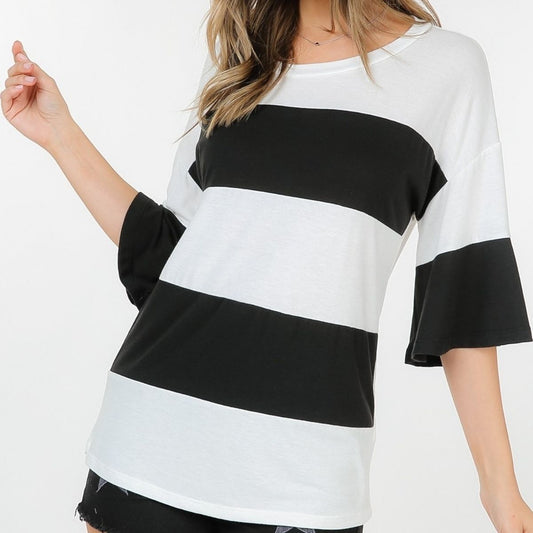 WIDE SLEEVE STRIPED TOP