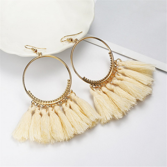 BOHO WREATH TASSEL HOK EARRINGS