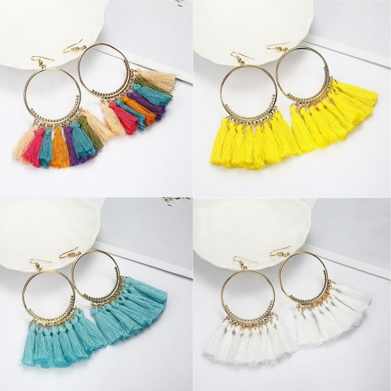 BOHO WREATH TASSEL HOK EARRINGS