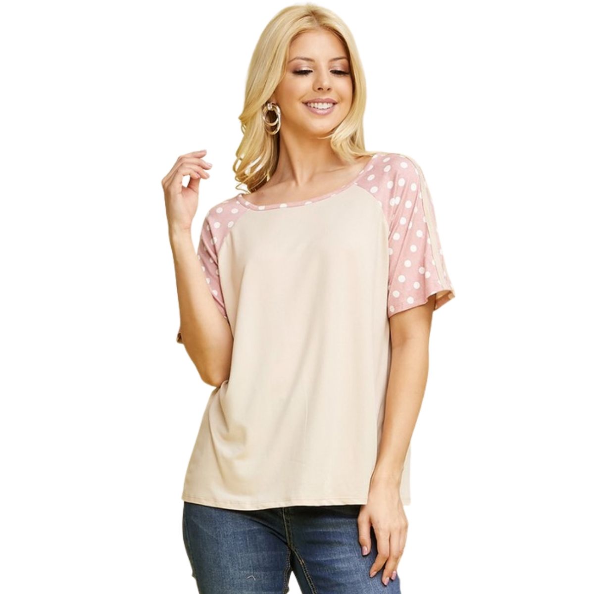 ROUND NECK RAGLAN DETAIL SHORT SLEEVE TOP