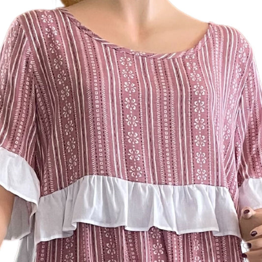 COTTON SHORT SLEEVE TOP WITH RUFFLE DETAIL