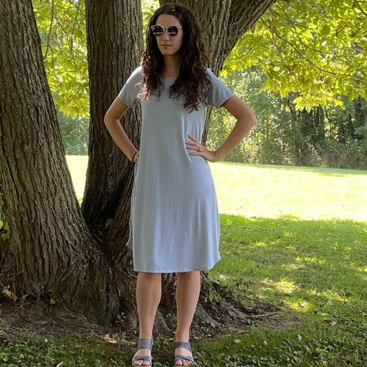 SHORT SLEEVE POCKET MIDI SWING DRESS