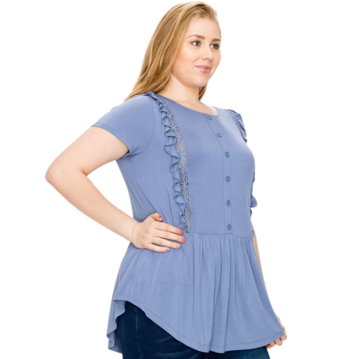 RUFFLED SOLID TUNIC TOP