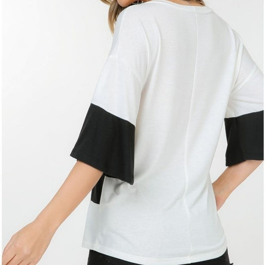 WIDE SLEEVE STRIPED TOP